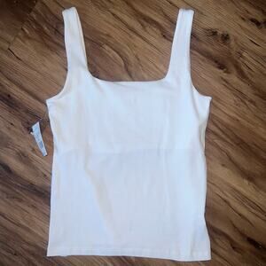 NWT Lime Blue White Square Neck Tight Fit Tank Top Size Small